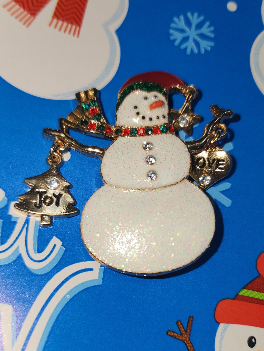 Sparkling Snowman Holiday Brooch -‎ White & Gold